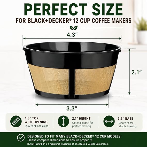 Cafe Brew 12 Cup Reusable Coffee Filter for Black+Decker Coffee Makers