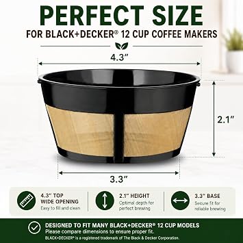 Cafe Brew 12 Cup Reusable Coffee Filter for Black+Decker Coffee Makers