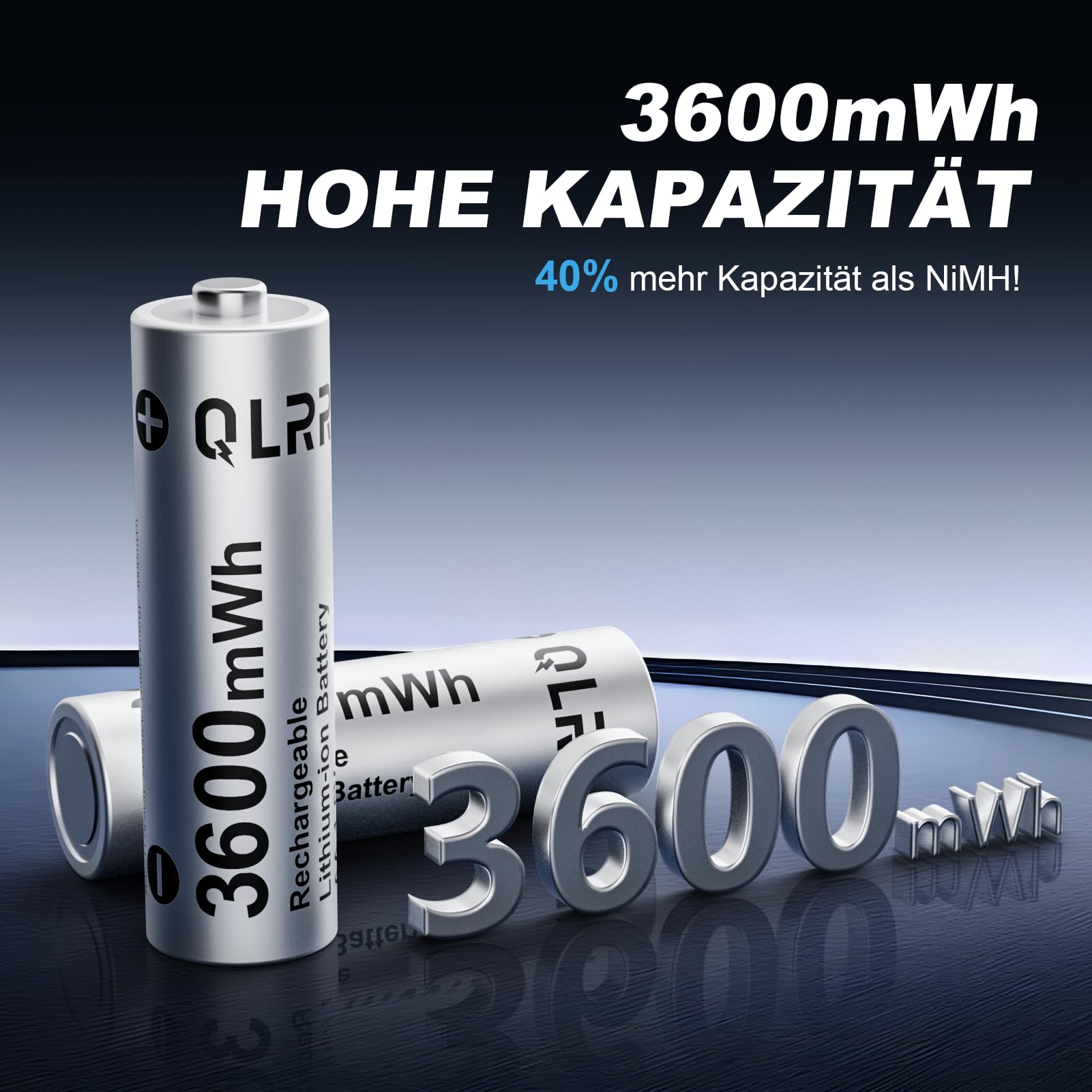 Akku AA Wiederaufladbar 12er Pack mit Ladegerät, 1,5V, 3600mWh