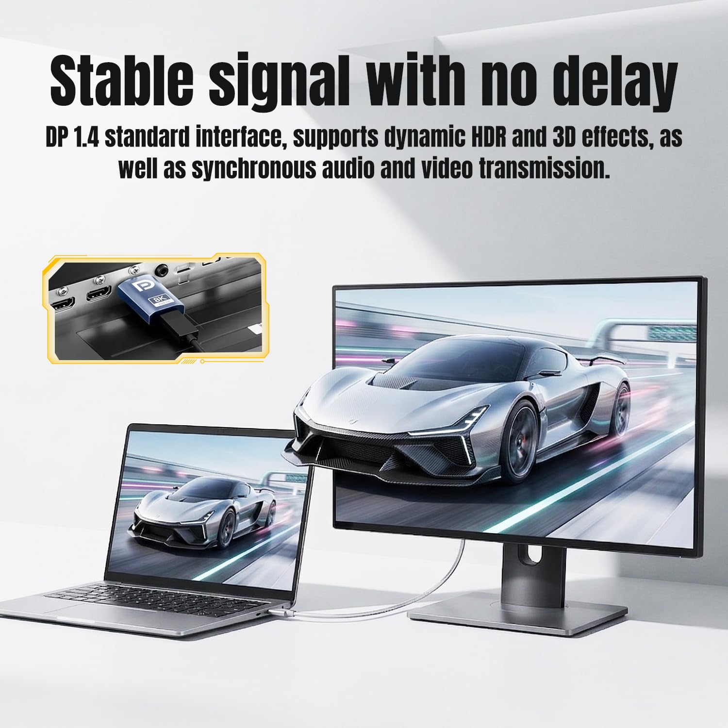 Adapter USB C na DisplayPort 1.4 8K@60Hz, konwerter typu C na DP obsługuje 4K@144 Hz, 2K@240 Hz HDR 3D, obudowa aluminiowa, kompatybilna z MacBook Pro/Air, iPad Pro, XPS, Samsung S23