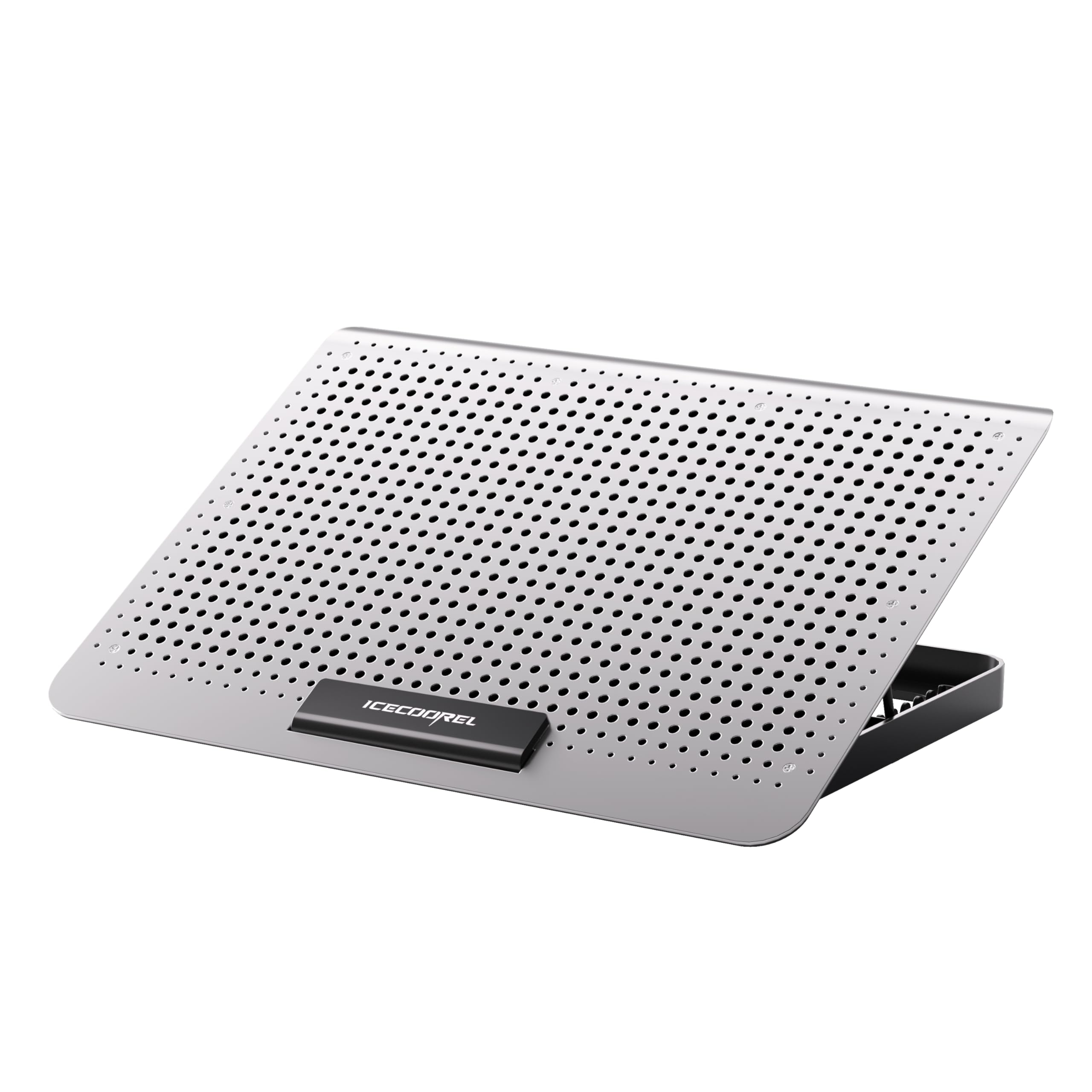 ICE COOREL Aluminum Laptop Cooling Pad, Laptop Cooler Stand with 7 Height Adjustable, Laptop Fan Cooling Pad for Laptop 12-15.6 Inch, Notebook Cooler Pad with Two USB Port (Silver)