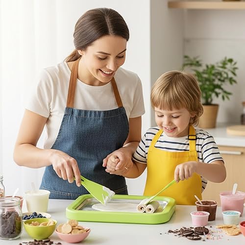 Miniatura 7 de Kit para hacer helados enrollados, placa de congelación instantánea de acero inoxidable con 2 espátulas, bandeja antideslizante para niños, bandeja