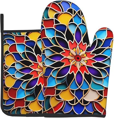 Miniatura 10 de Juego de 2 manoplas de horno y soportes para ollas, resistentes al calor, guantes de horno de cocina, caléndula antideslizantes y agarraderas para