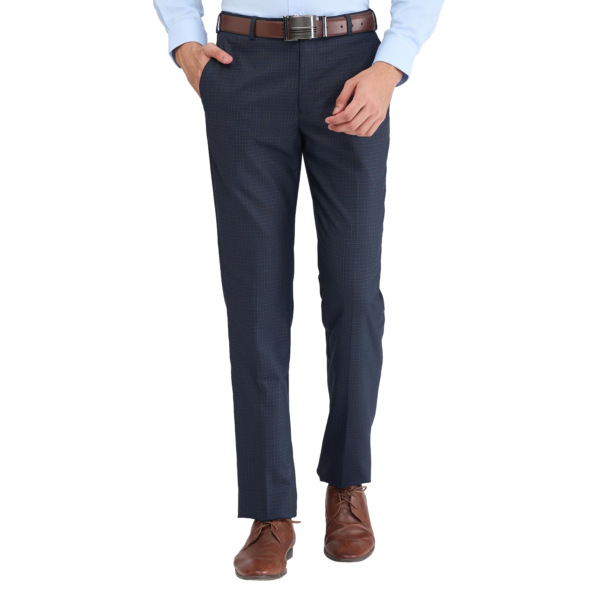 park avenue Men's Regular Fit Checks Pattern Poly Viscose Blend Flat Front Formal Trouser-picture-21