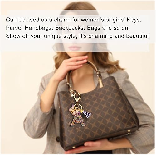 Miniatura 5 de TTYY Llavero de letra inicial para mujer, regalo para niñas adolescentes, regalos para Navidad, para mamá, hija, borla morada