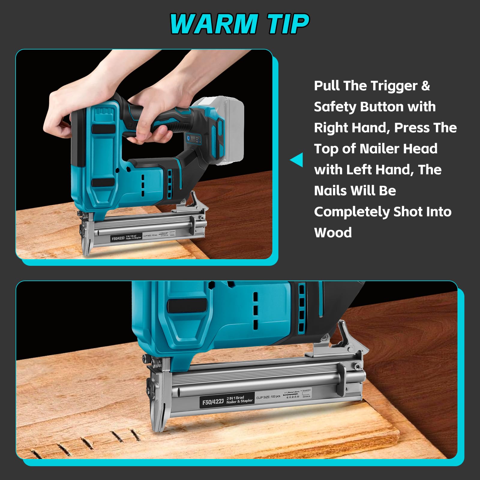 18GA Akku Nagler Set Kompatibel mit Makita 18V 2 in 1 Bürstenlose Nagelpistole/Klammerpistole mit 500 Nägeln und 500 Klammern, für Heimwerker, DIY, Holzbearbeitung