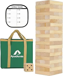 Giant Tumble Tower Stack to Over 5.2Ft, 60 PCS Pine Wooden Stacking Timb...