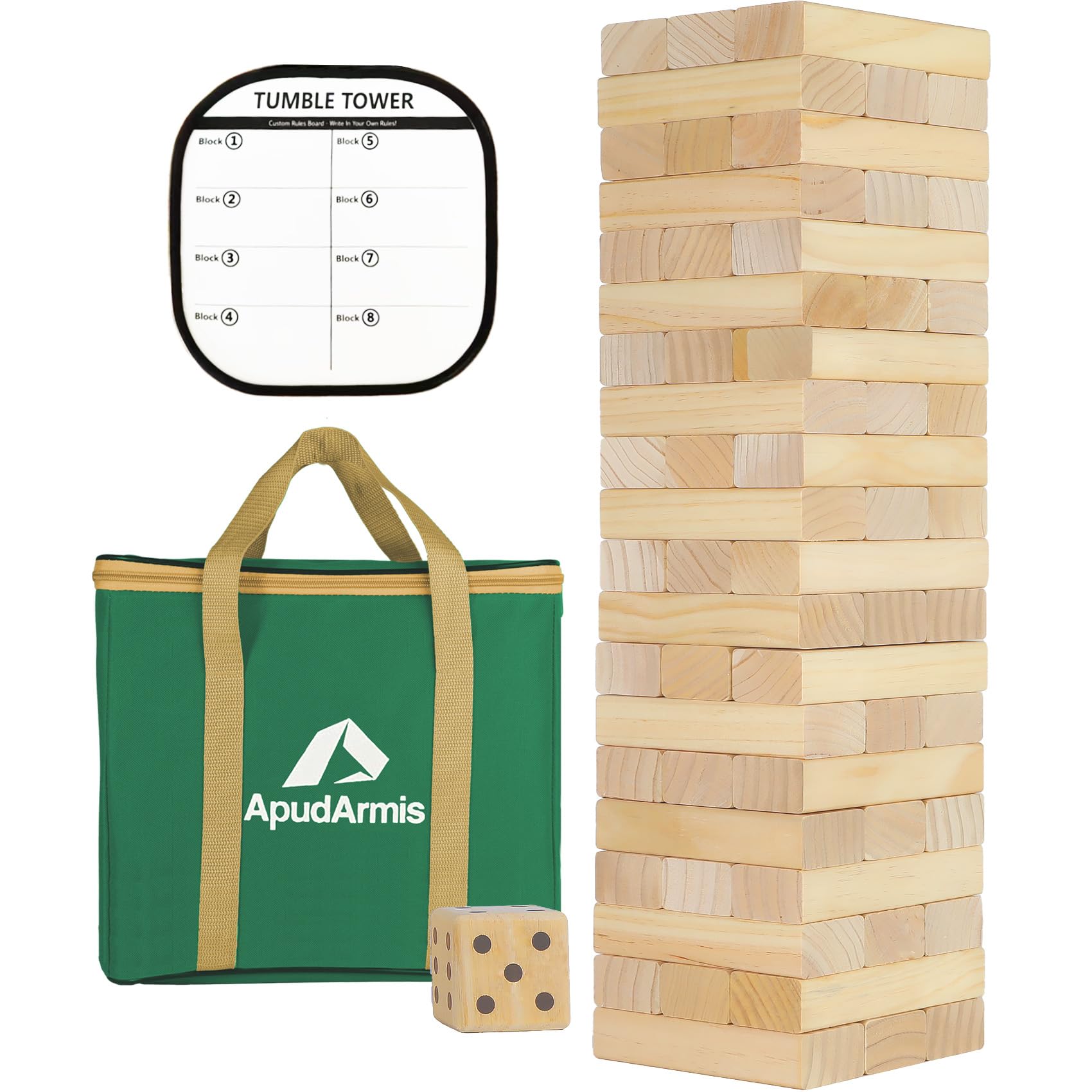 ApudArmis Giant Tumble Tower Stack to Over 5.2Ft, 60 PCS Pine Wooden Stacking Timber Tower,Classic Block Giant Outdoor Indoor Game for Adults, Fun