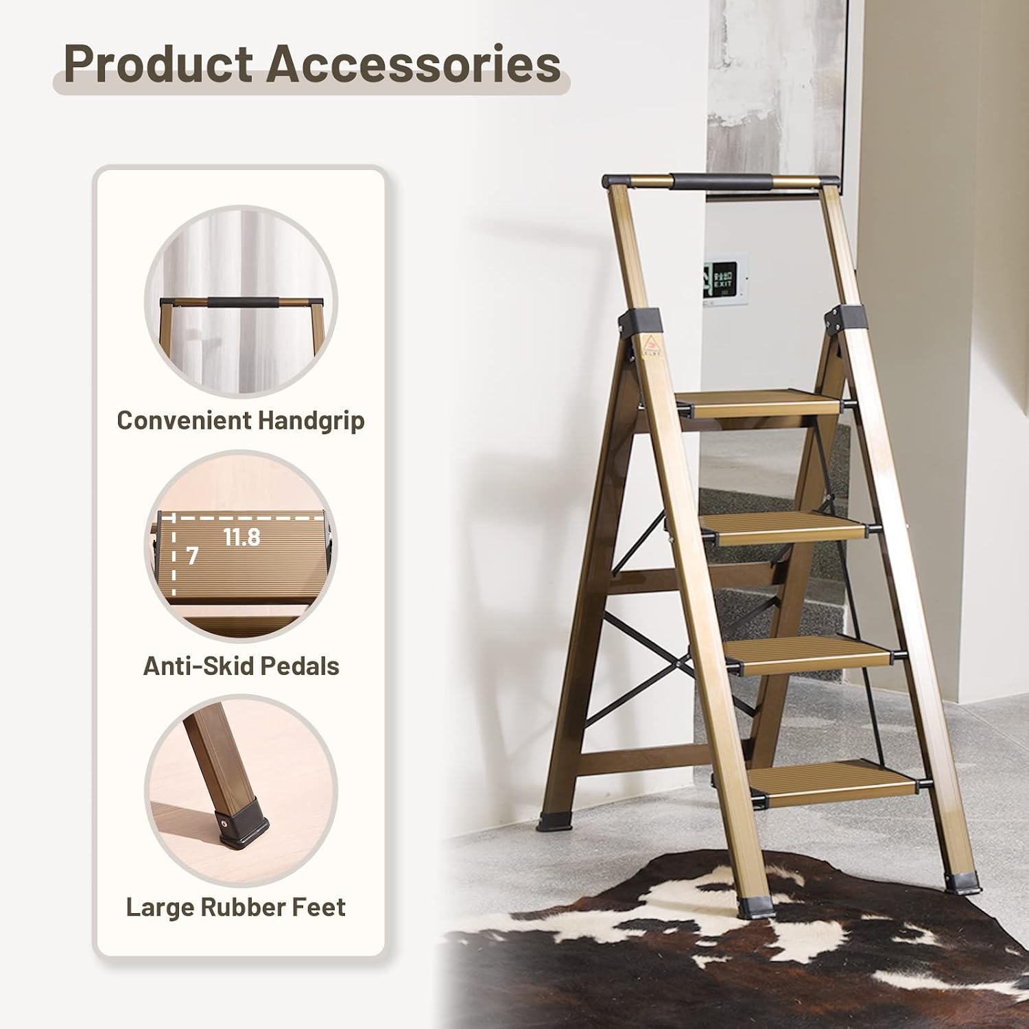 XinSunho 4 Step Ladder, Aluminum 4 Step Stool with Retractable Handrail and Anti-Slip Wide Pedal, Folding Stool Ladders 4 Steps, 330lbs Safety Household Slim Ladder