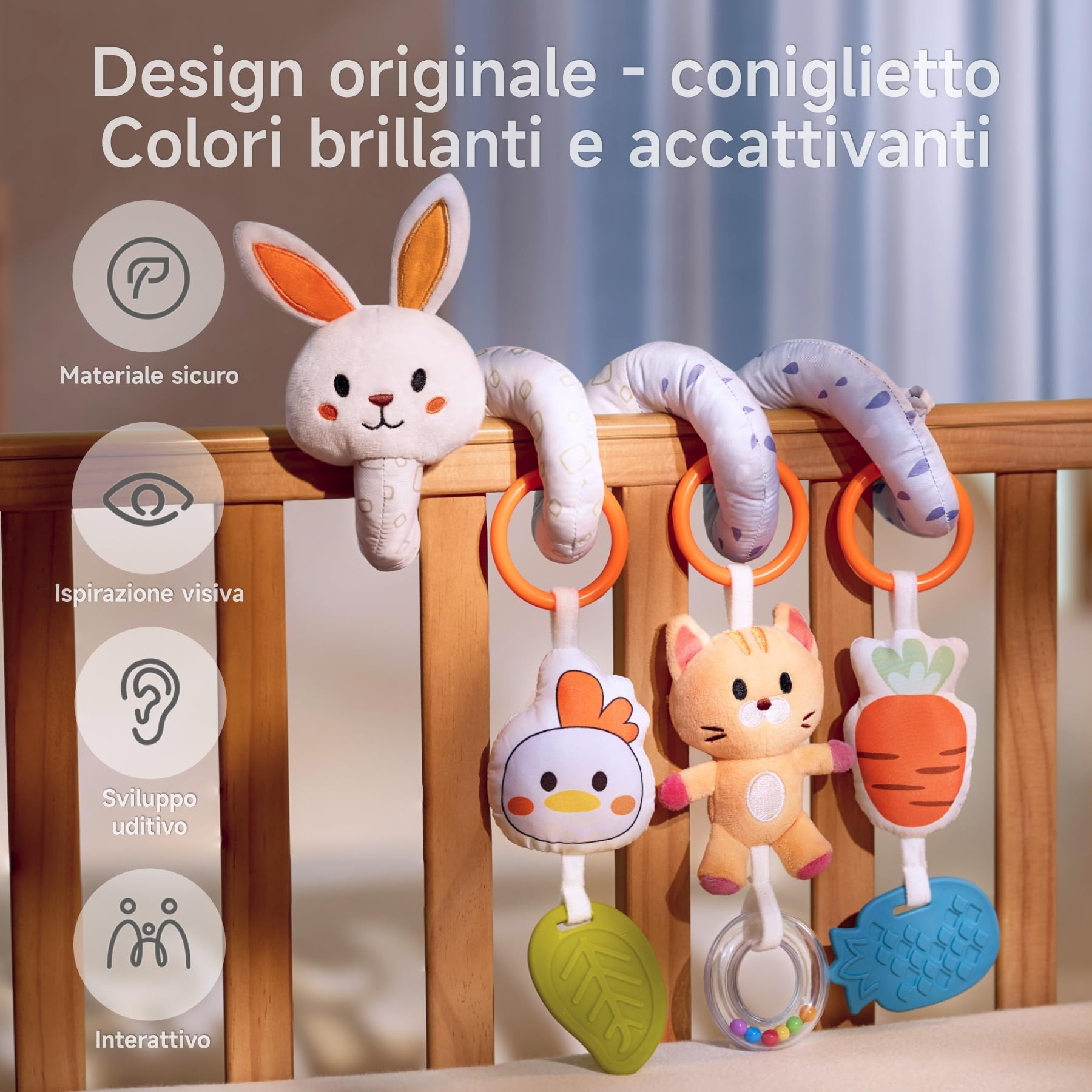 TUMAMA Kids Giochi a Spirale Passeggino Neonato, Giocattolo Neonati 0 3 6 Mesi, Regali Nascita Bimba, Sonaglio Neonato Femmina Giochi Neonati - Coniglia