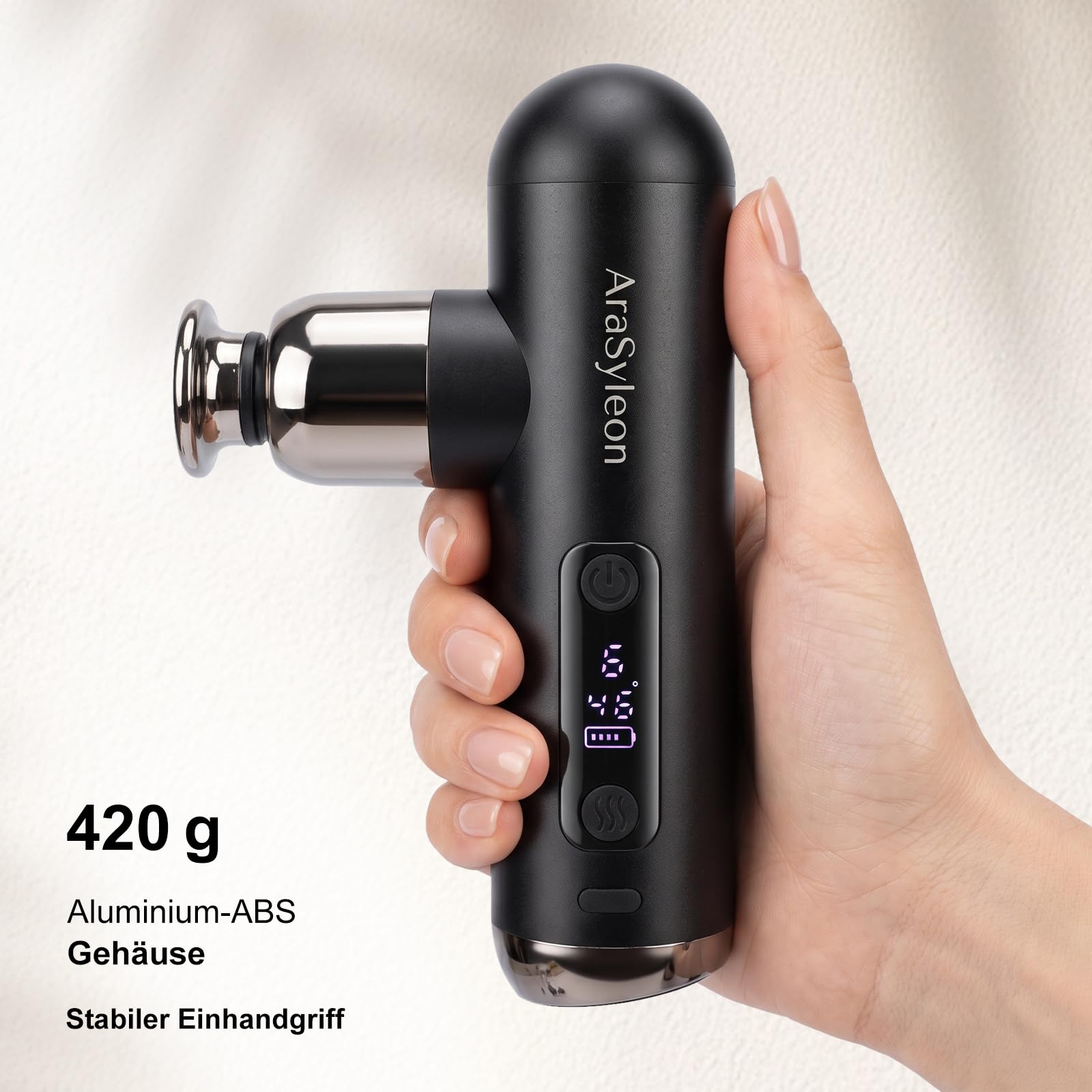 Mini Massagepistole mit Wärmefunktion, 12mm Hub, 420g