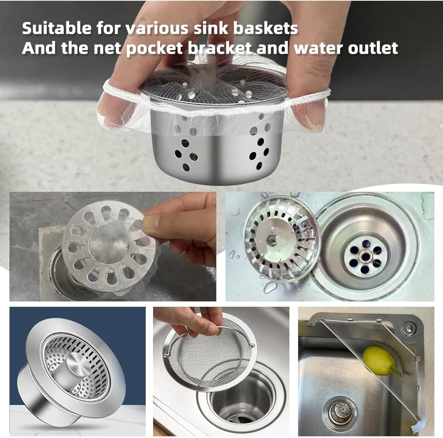 100Pcs Disposable Residue Filtering Bag，Kitchen Sink Strainer Mesh Bag Suitable for Collecting Garbage and Debris from Kitchen Sinks and Bathroom Drains to Prevent Blockages in Waterways.
