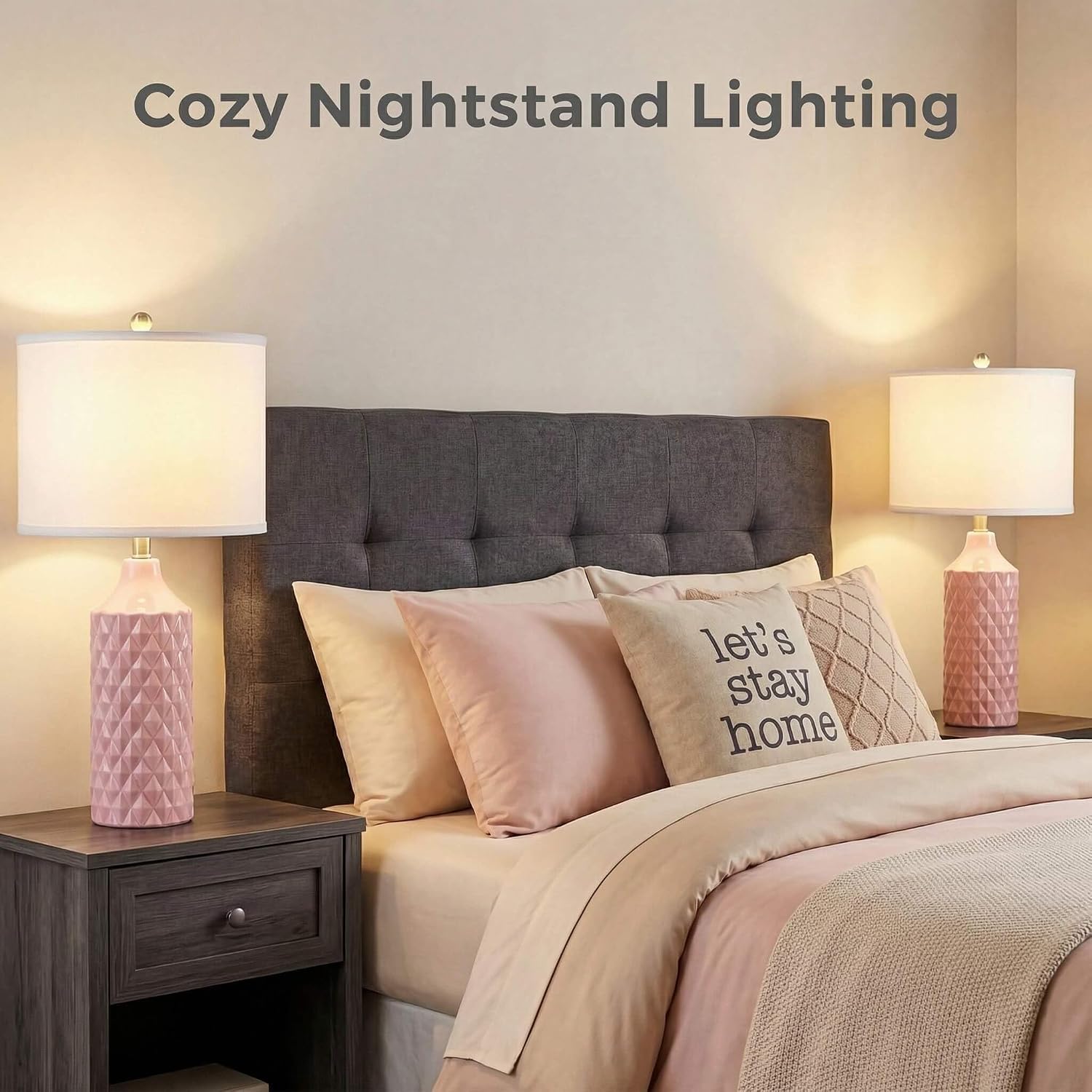 Qingmiao 25'' Ceramic Table Lamps Set of 2, 3-Way Dimmable Nightstand Lamps for Bedroom, End Table Lamps for Living Room Console Entry Farmhouse Home Decor, New House Warming Gifts