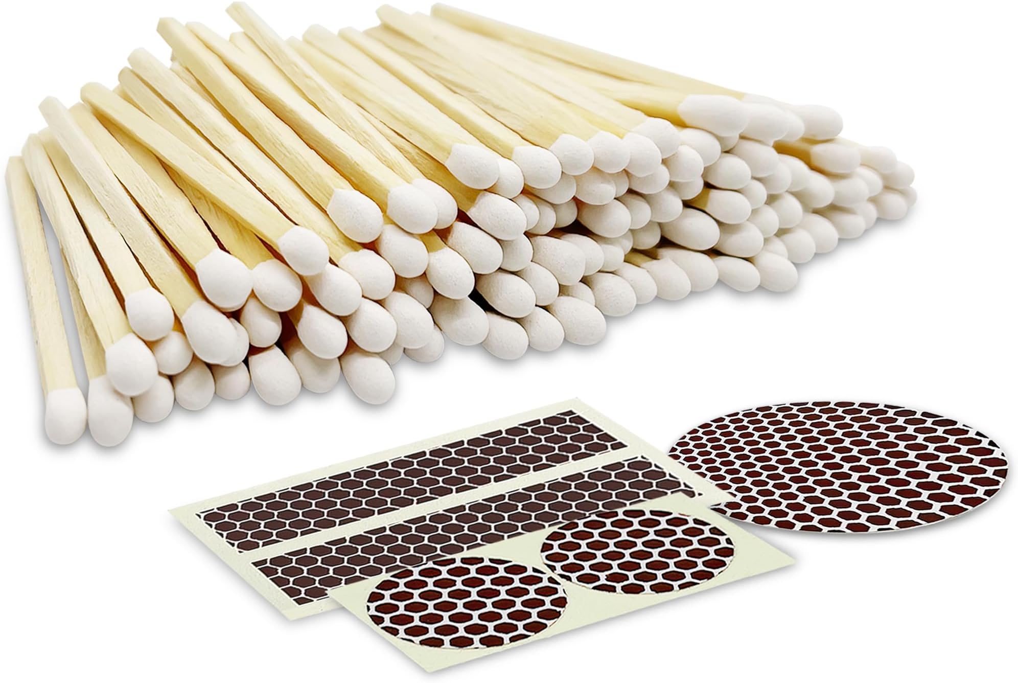2" Classic White Tip Safety Matches | 100+ Bulk Artisan Matchsticks with Bumble Striker Stickers by Thankful Greetings| Decorative Candle Accessories | Unique & Fun for Your Home Decor, Gift, & Events
