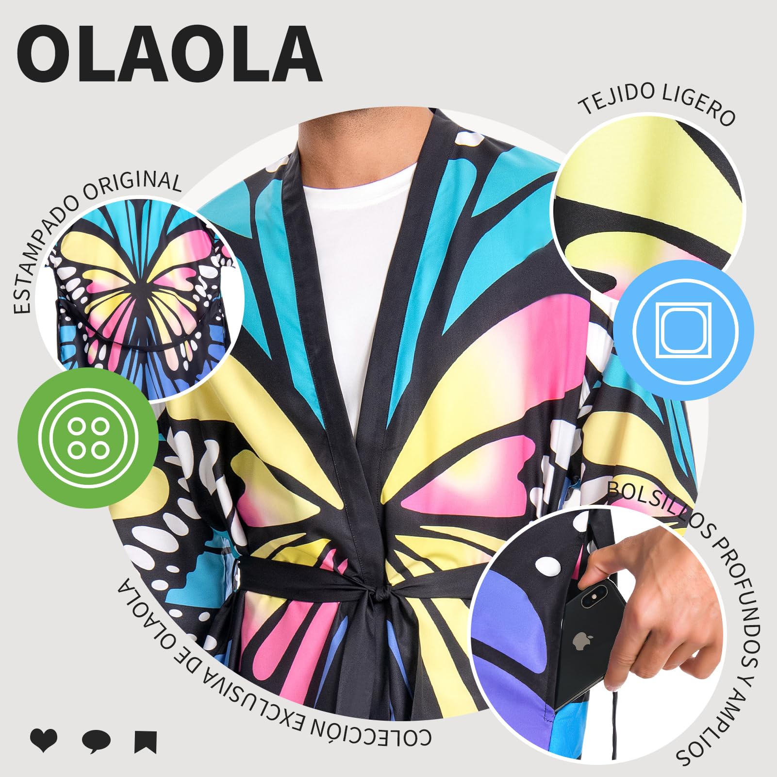 OLAOLA Albornoz Hombre Ligero Kimono Bata Cómodo Largo Suave Batas de Microfibra para Hombre y Mujer Albornoz Baño Unisex de Secado Rápido