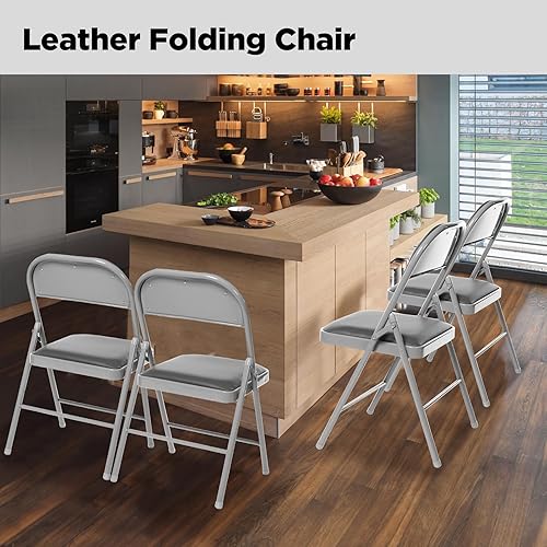 Miniatura 5 de Paquete de 4 sillas plegables con asientos acolchados, silla plegable acolchada con marco de acero para eventos, oficina en casa, silla plegable de