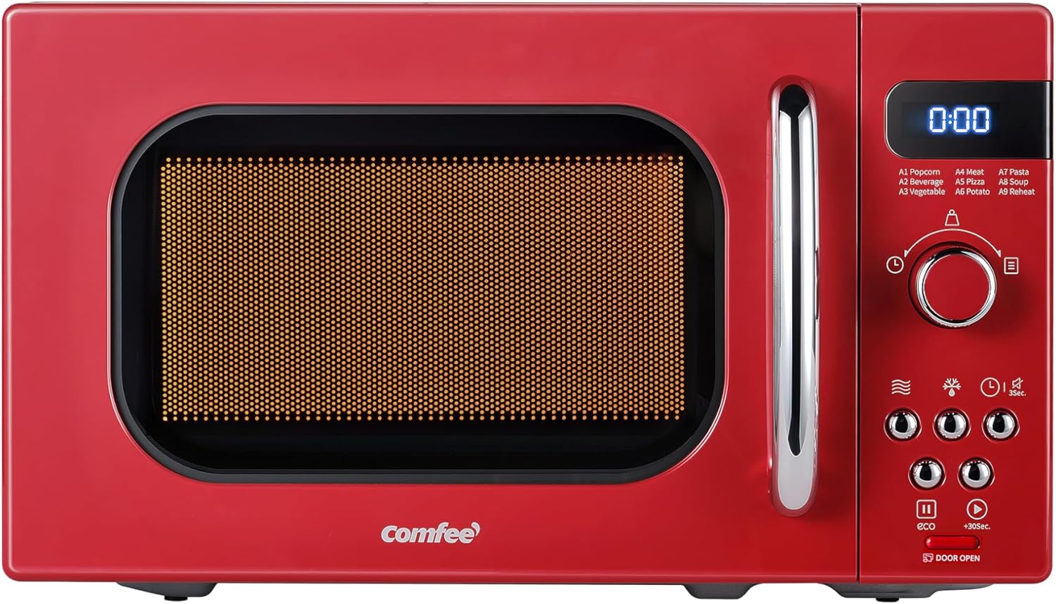 COMFEE’ Retro Small Microwave Oven With Compact Size, 9 Preset Menus, Position-Memory Turntable, Mute Function, Countertop, Perfect For Small Spaces, 0.7 Cu Ft/700W, Red, AM720C2RA-R COMFEE’ Retro Small Microwave Oven With Compact Size, 9 Preset Menus, Position-Memory Turntable, Mute Function, Countertop, Perfect For Small Spaces, 0.7 Cu Ft/700W, Red, AM720C2RA-R
