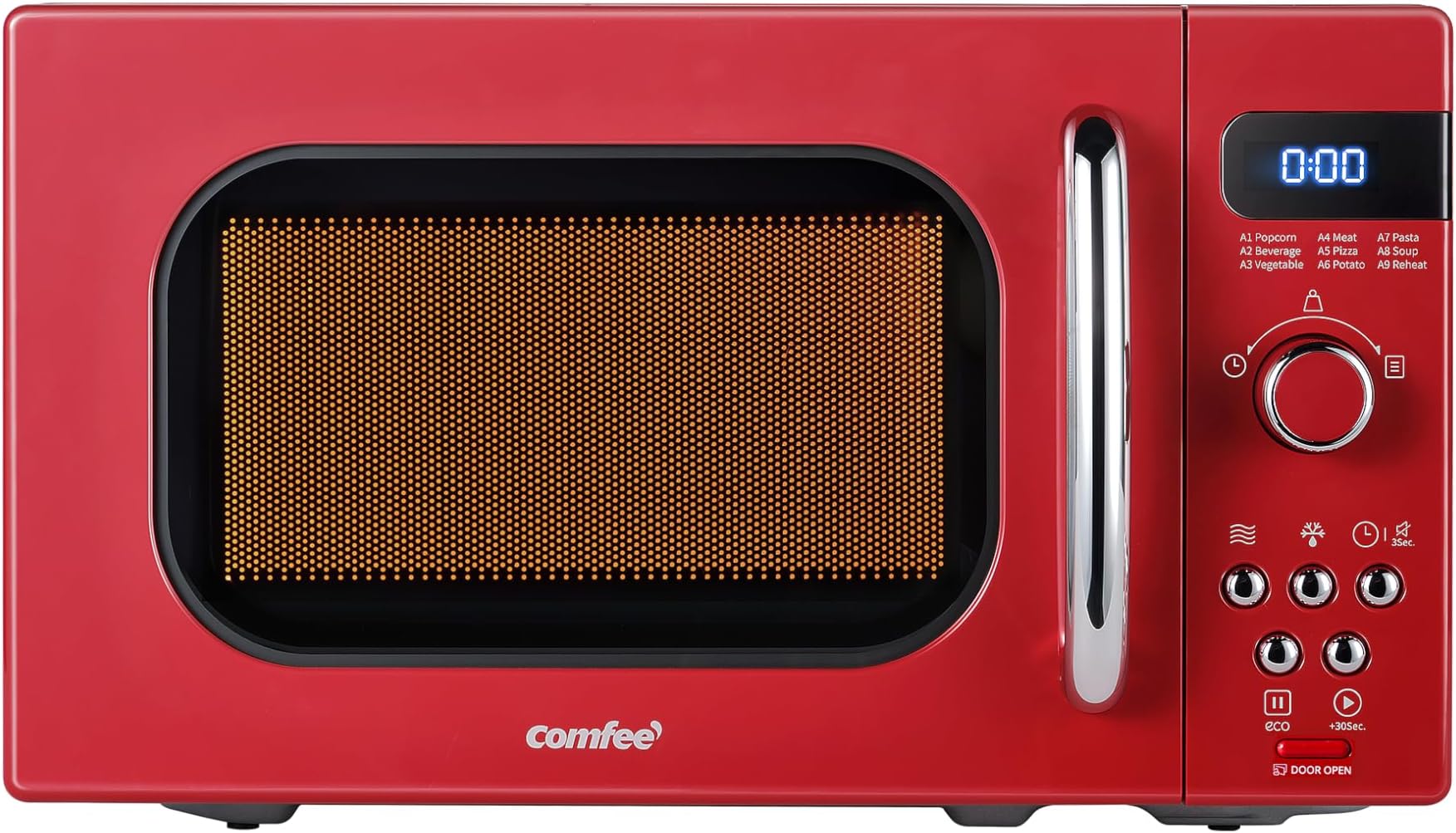 - COMFEE' Retro Small Microwave Oven With Compact Size, 9 Preset Menus, Position-Memory Turntable, Mute Function, Countertop Microwave Perfect For Small Spaces, 0.7 Cu Ft/700W, Red, AM720C2RA-R