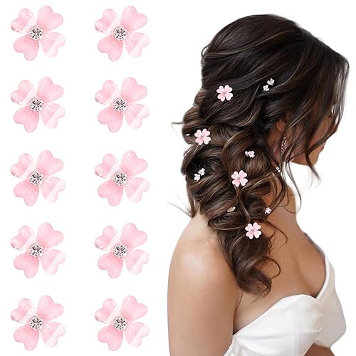 10 pinzas para el pelo con flores pequeñas con diamantes de imitación de trébol lindos horquillas para el pelo de boda nupcial, accesorios