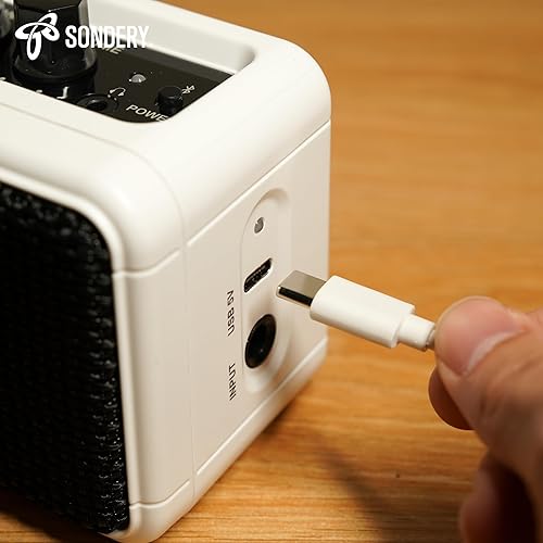 Miniatura 5 de Sondery Mini amplificador de guitarra para guitarras eléctricas 5W dos altavoces recargable portátil Pratice pequeño amplificador con efectos de