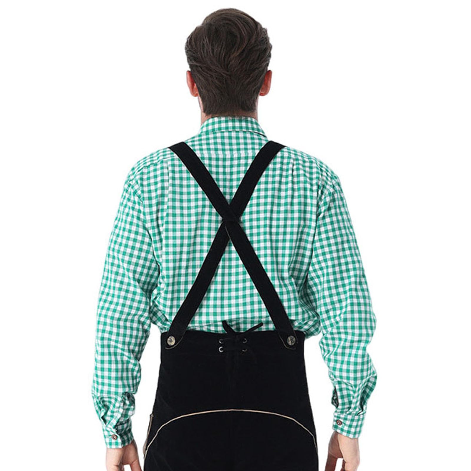 Generisch Oktoberfest Herren Outfit, traditionelles Bayerisches Hosenträgerhosen-Set mit klassischem Karohemd, komfortable Passform für langanhaltende Festnutzung und Rollenspiele