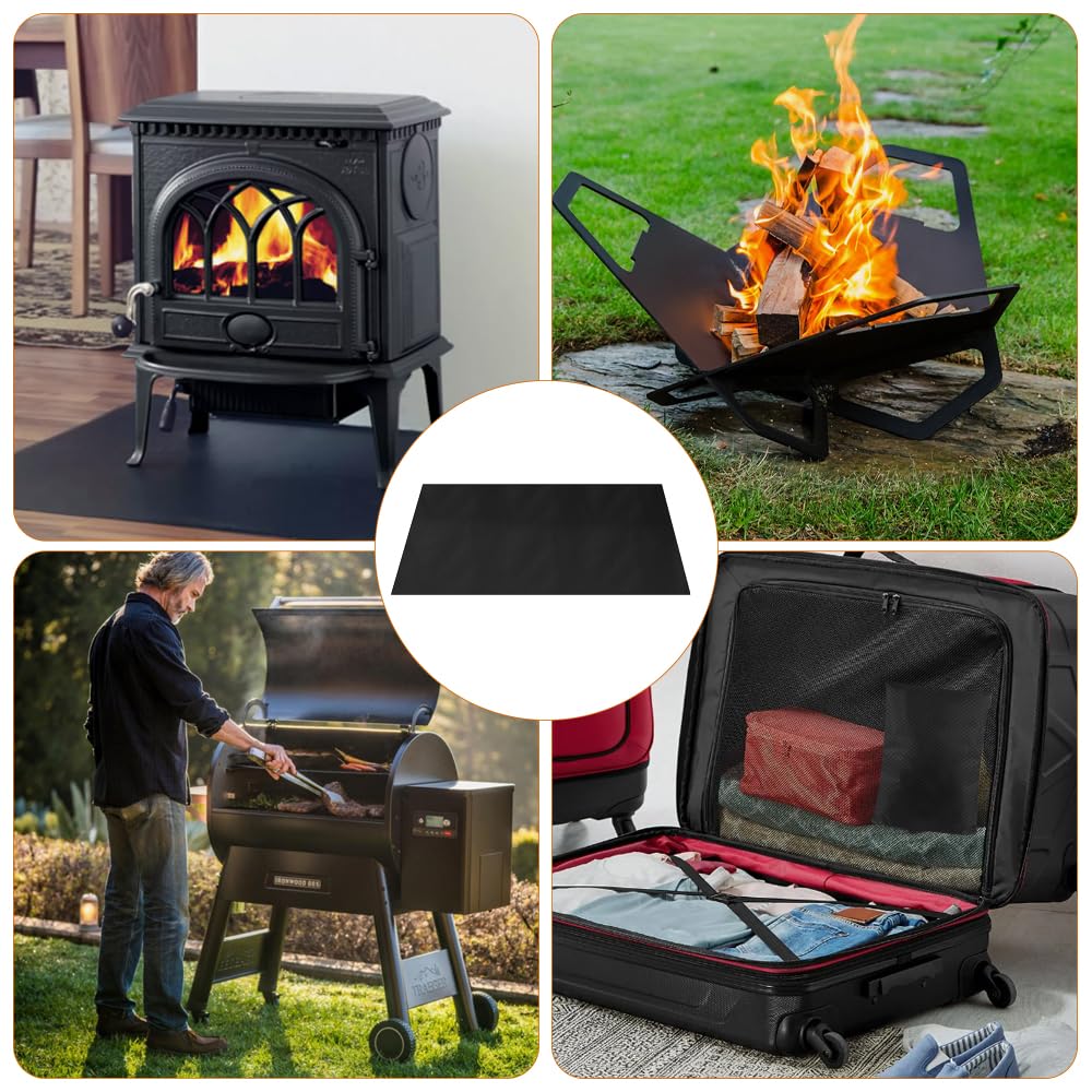 Alfombra Ignifuga, 120×100cm Reutilizable Alfombra Barbacoa Exterior, Alfombra Ignifuga Barbacoa, Alfombra de BBQ Antideslizante Resistente, para Barbacoas, Suelo, Chimenea, Césped y Camping