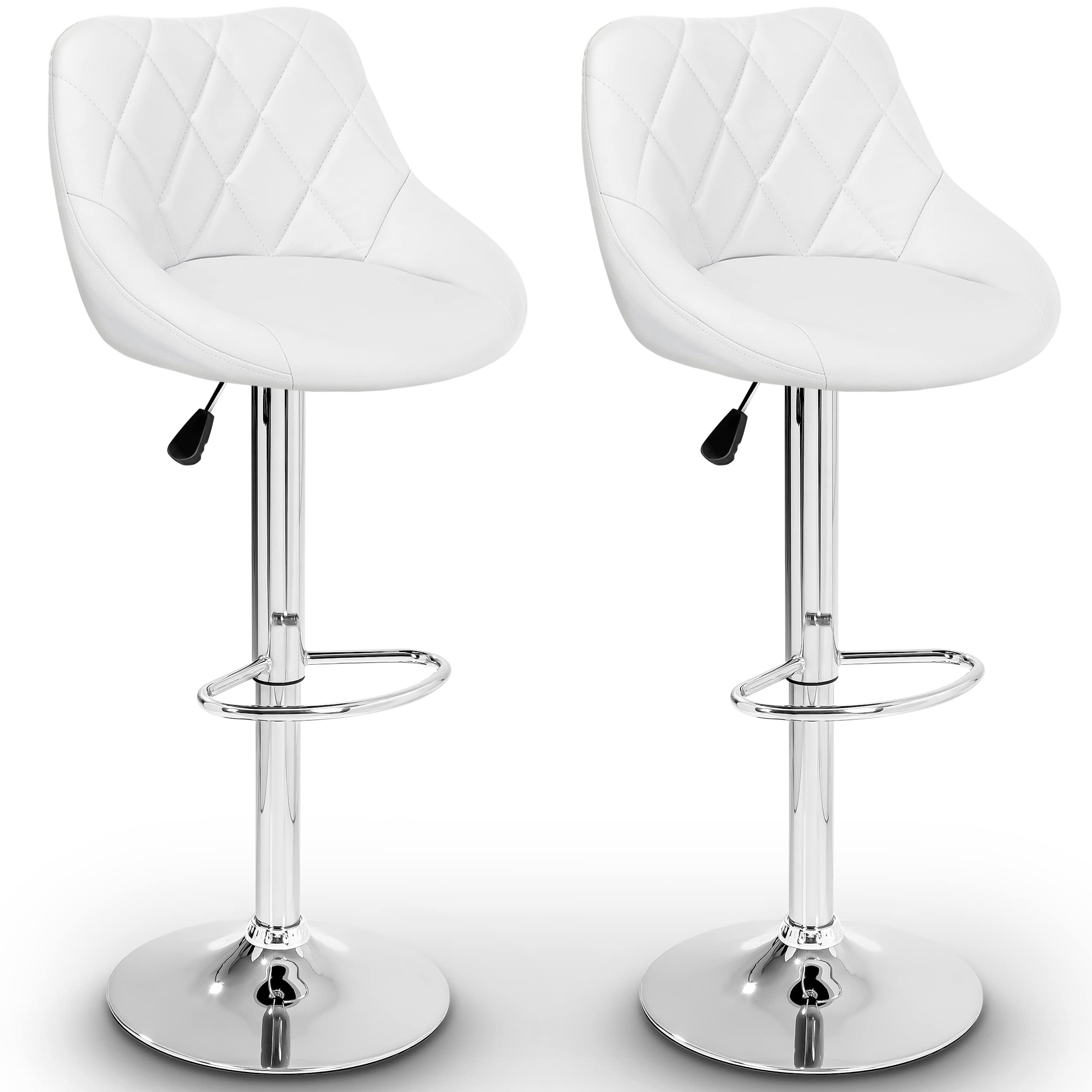 TRESKO® Set di 2 Sgabelli-Bar moderni, Sedia Bar, Sgabello Lounge con schienale, 10 colori diversi, cromato, rotazione libera a 360 °, la regolazione in altezza dei sedili 60,0-80,0 cm (2x bianco)