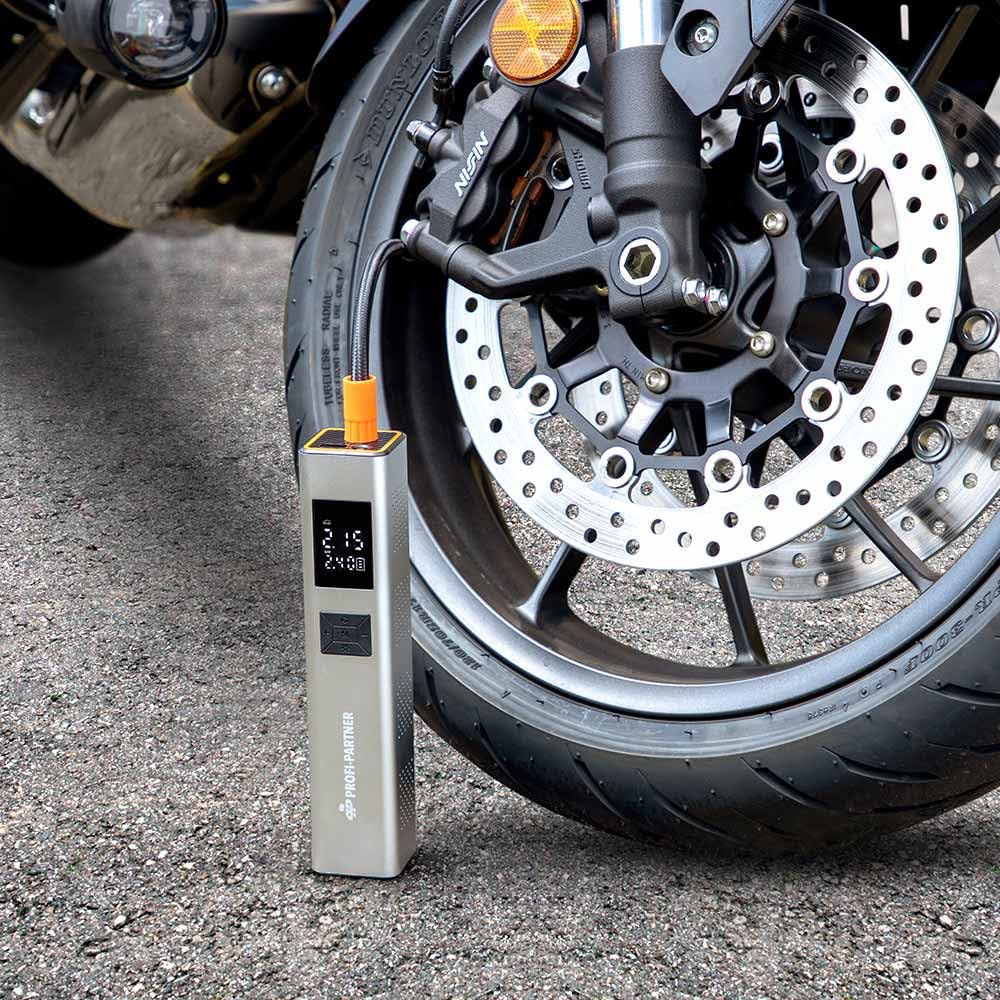 Akku-Luftpumpe 150 PSI, Manometer, USB-C, Auto, Motorrad