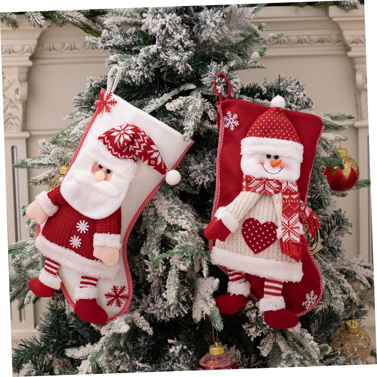 LABRIMP 2pezzi Calze di Natale Decorative Calzini Natalizi da Appendere Calza della Befana Classica di Calze per Albero di Natale Sacchetto Regalo