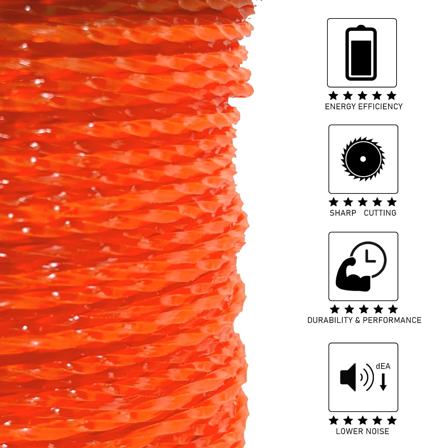 Weed Eater String, Orange Square Twisted Trimmer Line, 0.095-Inch Diameter Premium Commercial Weed Wacker String Spool Replacement (1597-Feet, 5lbs)