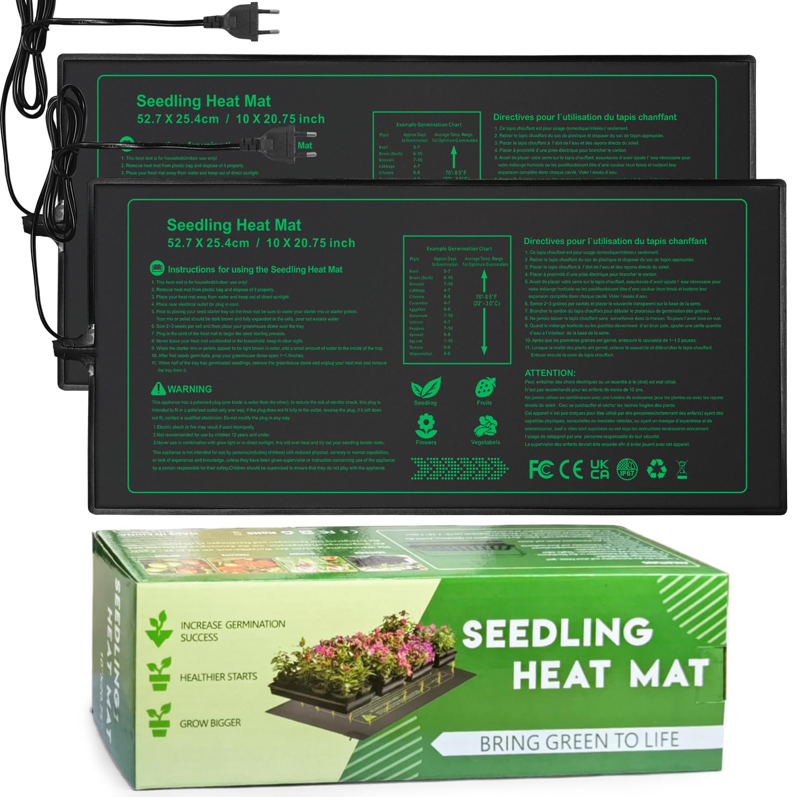NAMOTEK Alfombra calefactora para Plantas 52x24 cm - Alfombrilla térmica Impermeable para germinación e hidroponía - Duradera, estándar Met, Enchufe EU