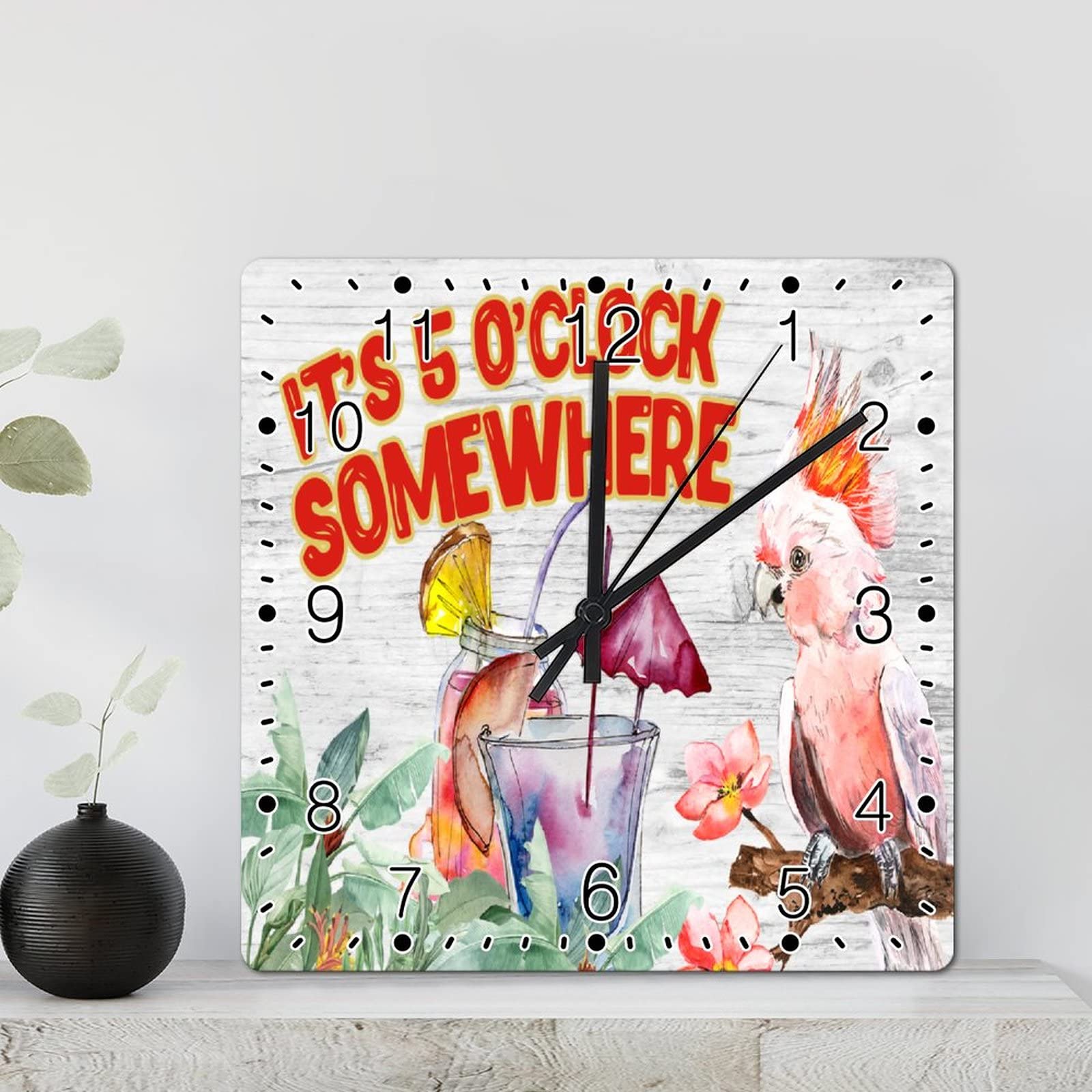 Horloge perroquet tropical carrée 30cm pour une ambiance déco bar d'été au salon