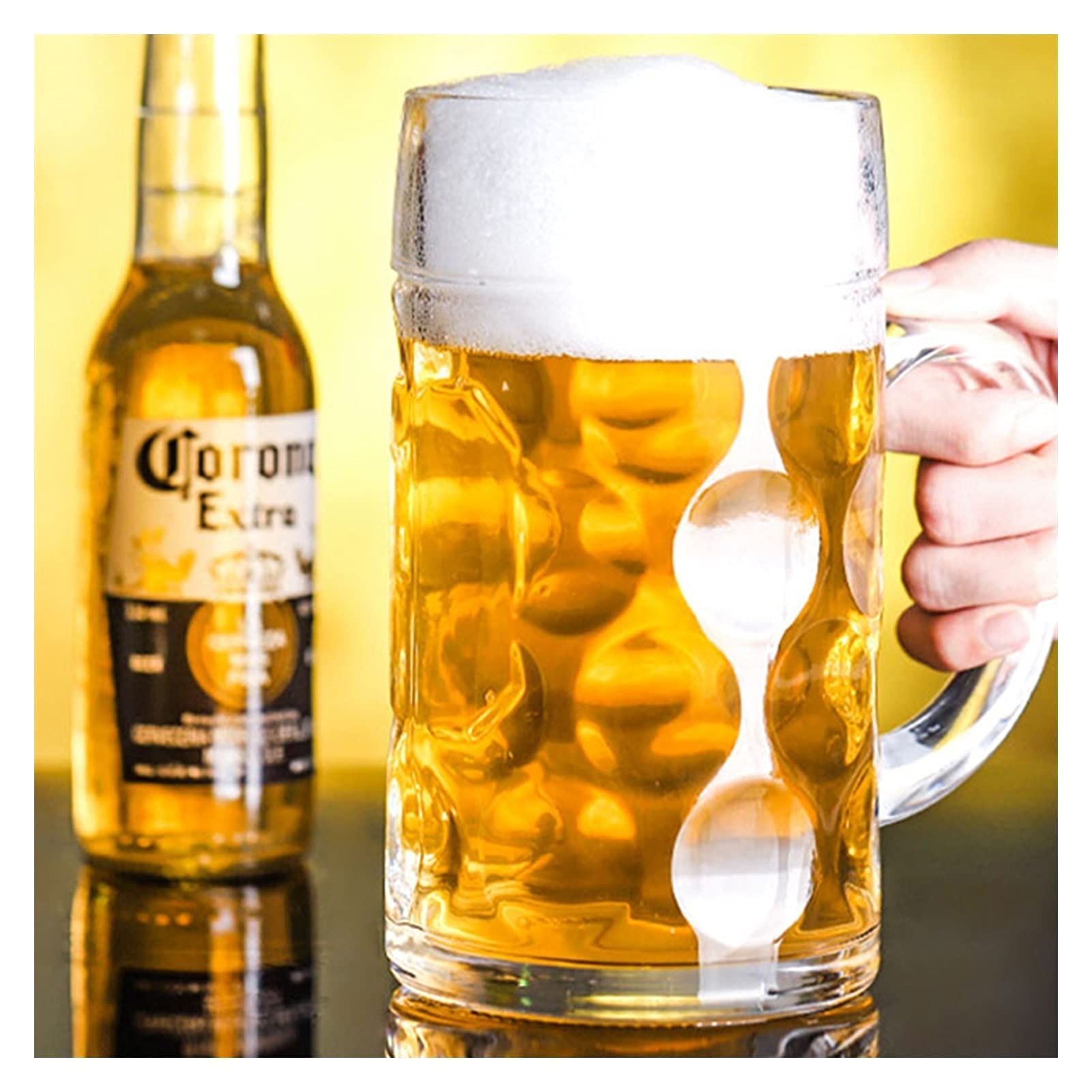 RUHEN Jarra de Cerveza de Vidrio Engrosado de 500 ml, Jarra de Cerveza de Gran Capacidad, Vasos de Cerveza fáciles de Limpiar con asa, Juego de 10 jarras de Cerveza