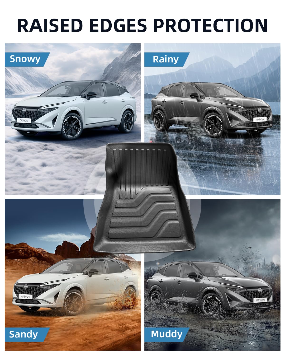 (3 Piezas) TPE Alfombras para Nissan Qashqai Mild Hybrid 2021-2026 | Alfombrillas Originales, Tapetes con Bordes Elevados, Accesorios Antideslizantes e Impermeables, NO para e-Power