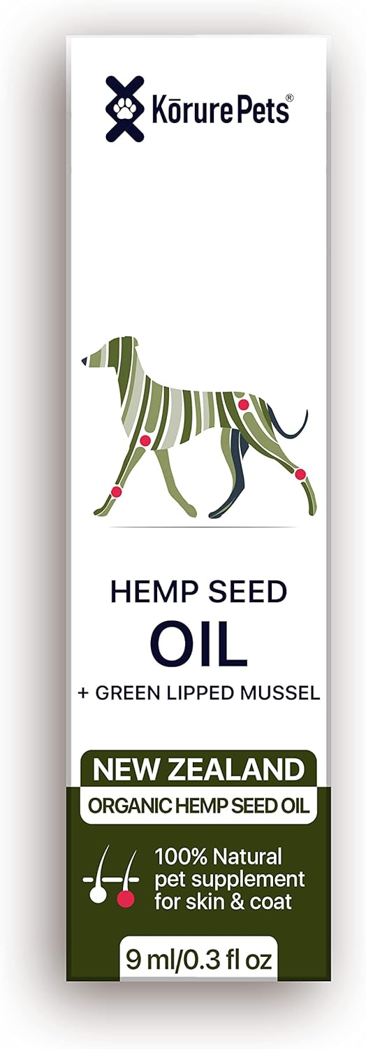 Korure Pets Hemp Seed Oil with Green Lipped Mussel, Natural Pet Supplement for Skin & Joint Health, 0.3 fl oz