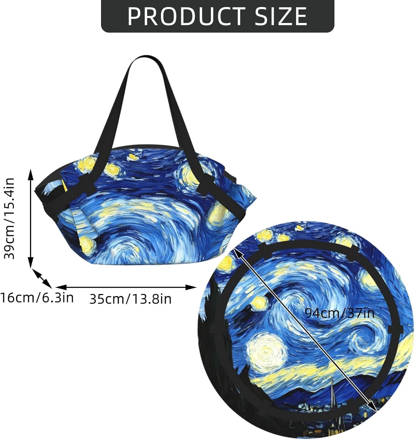 The Starry Night Pattern Foldable Camping Tote Bag Picnic Blanket Bag Portable Beach Mat Tote Waterproof Outdoor Picnic Mat Carry Bag