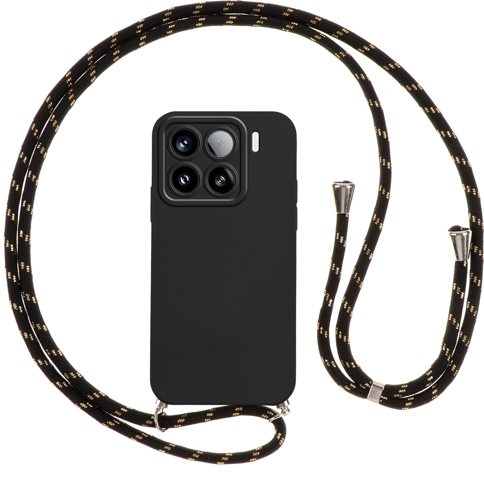 Coque Avec Cordon Pour Xiaomi 15 Ultra 5G - Étui Antichoc Translucide, Lanière Réglable, Dos Mat Anti-traces (or Noir)