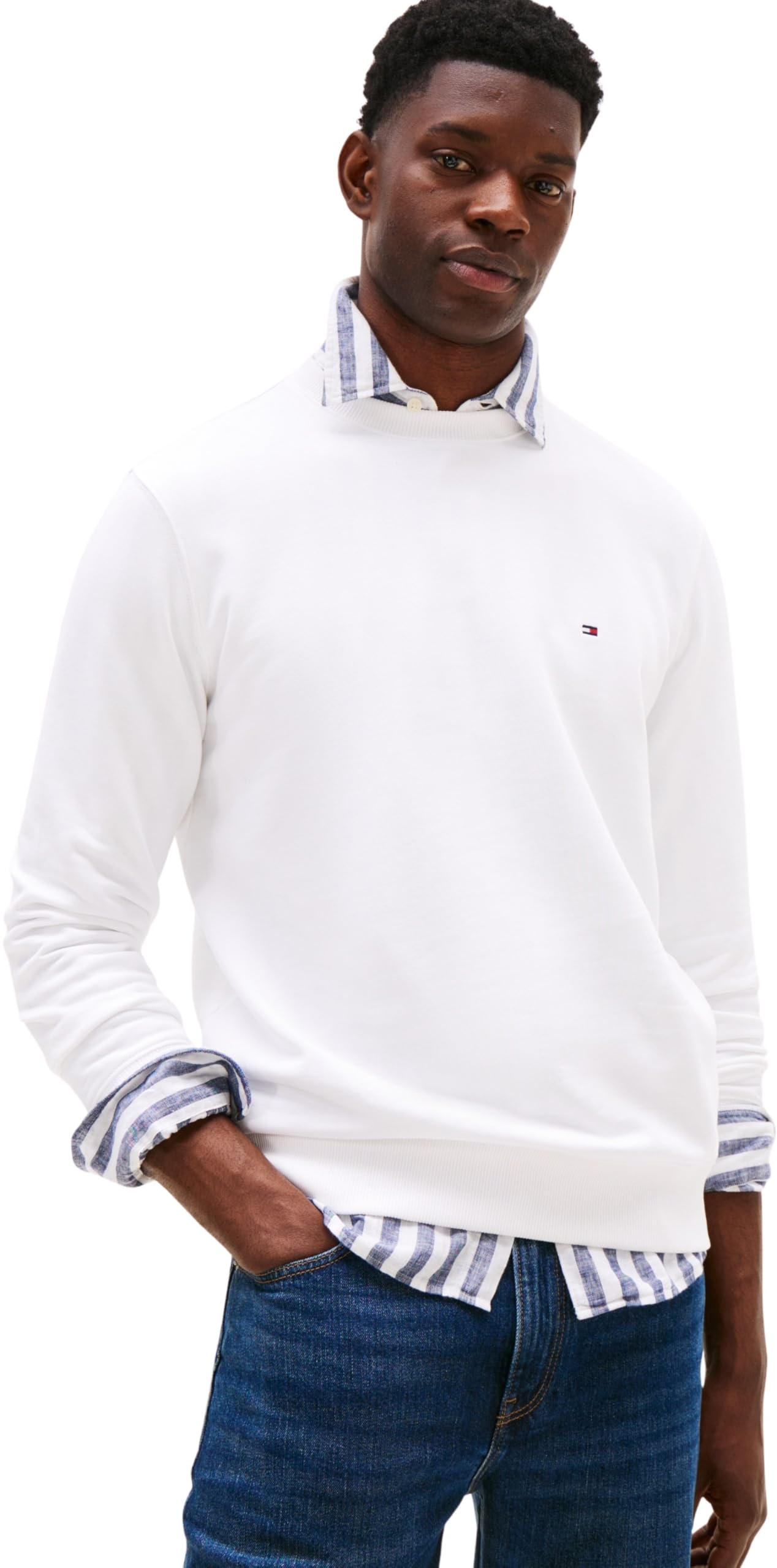 Tommy Hilfiger Men's White Sweatshirts, 2XL, Essential Terry Crewneck