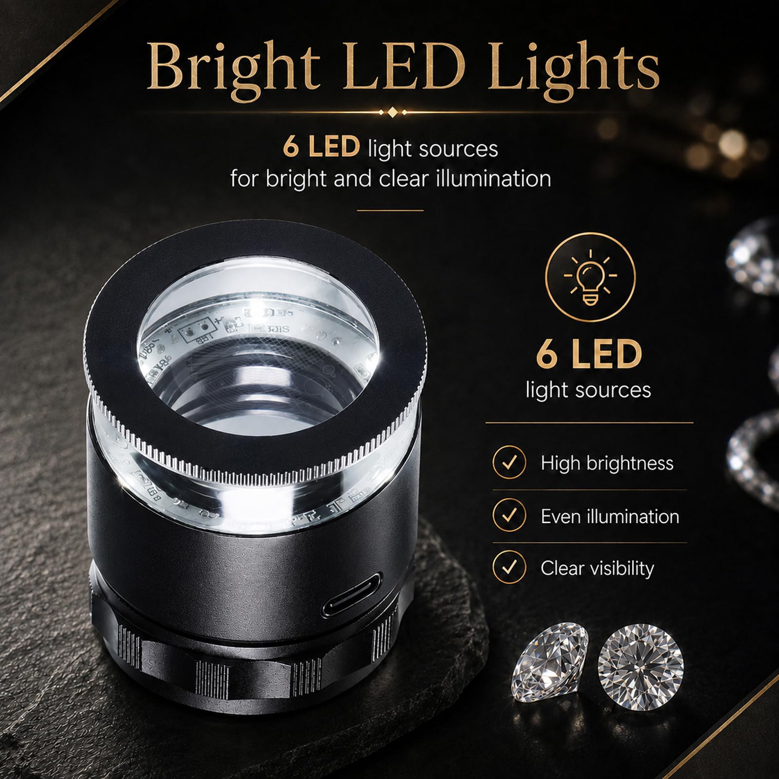 Lupa recargable de 10 aumentos con escala de retícula de cristal 9 lupa para joyeros con escala multifunción desmontable, lupa de joyería con luz LED para monedas, sellos y joyas