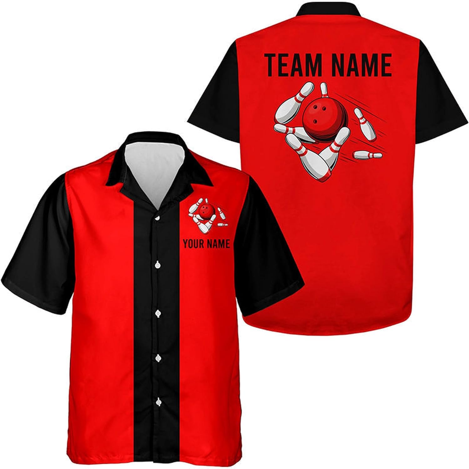 Custom Bowling Shirts for Men, Bowling Shirt, Pink Black Retro Bowls Hawaiian Shirts, Custom Retro Bowls Shirt
