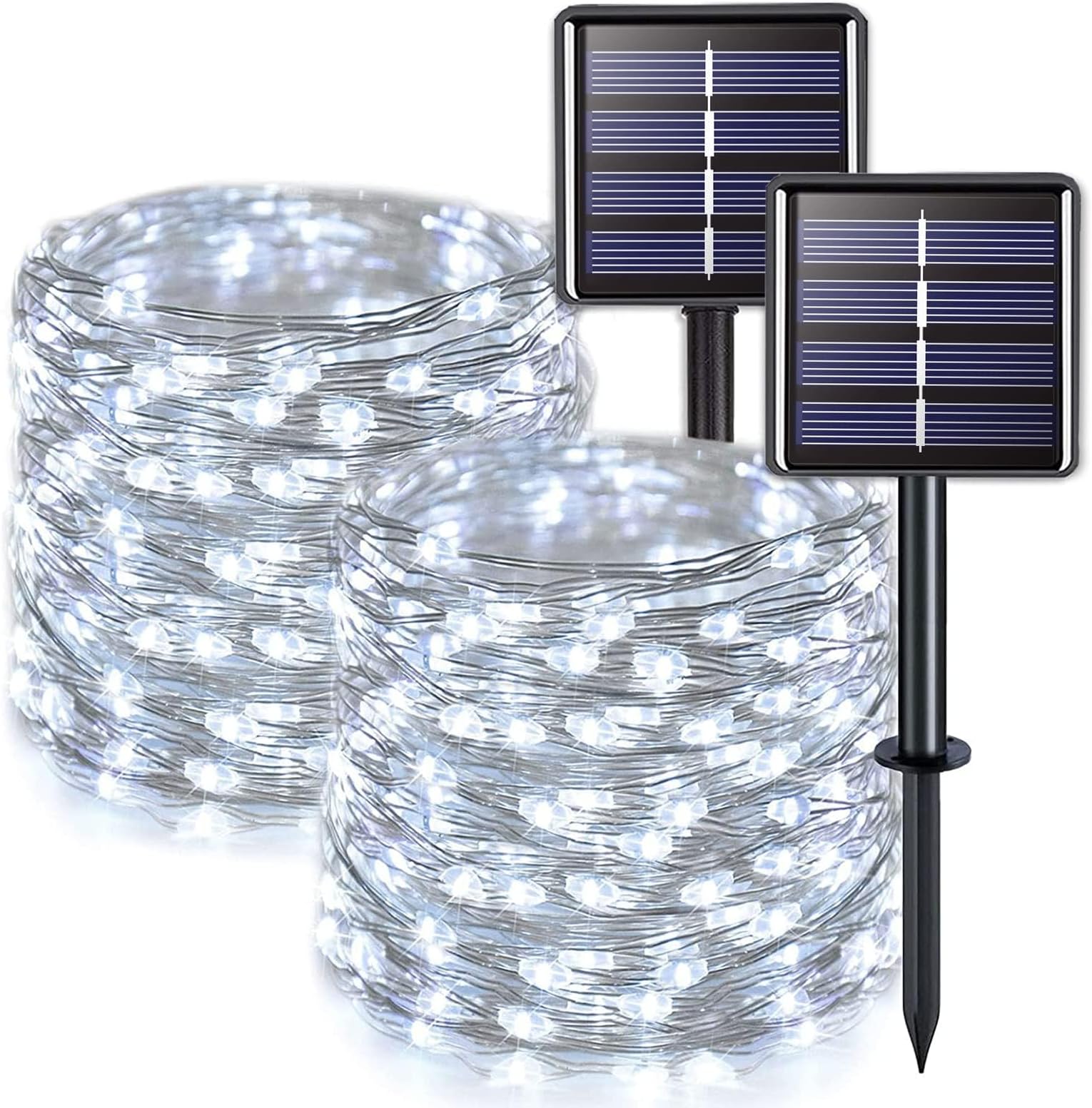 JMEXSUSS 2 Pack Solar String Lights Outdoor Waterproof, Each 33FT 100 LED Solar Fairy Lights Outdoor, 8 Modes White Christmas Light for Outside Yard Tree Patio Garden Wedding Christmas Decorations
