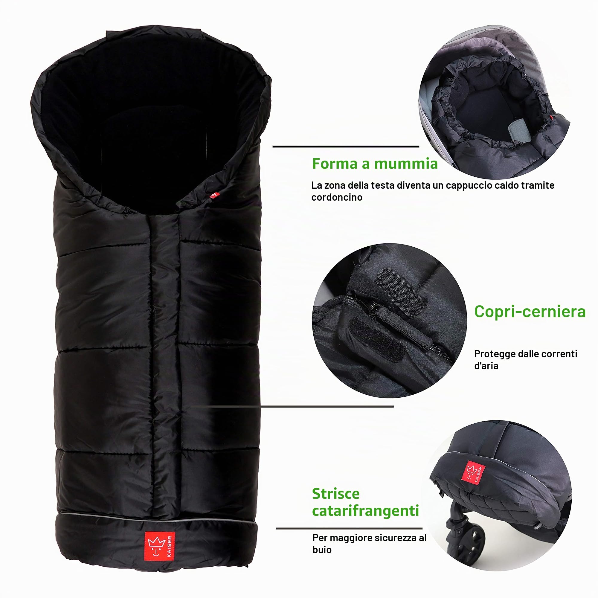 Kaiser Naturfelle 6570825 - Sacco invernale per passeggino "Iglu Thermo Fleece", colore: Nero