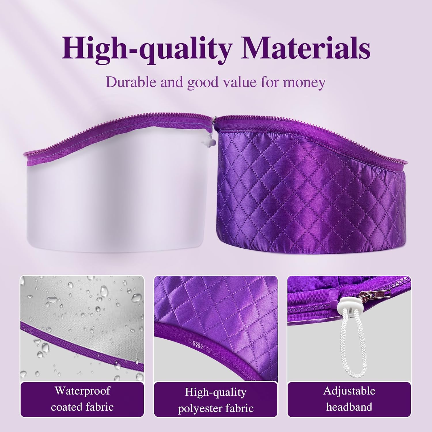 Thermal Steam Cap for Natural Hair Treatment: 10-Level Heating Cap for Deep Conditioning and Hair Steaming - Quick Heat-Up, Purple