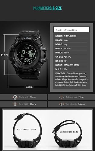 Miniatura 6 de Relojes deportivos para hombre Horas Podómetro Calorías Reloj digital Altímetro Barómetro Brújula Termómetro Tiempo Hombres Reloj