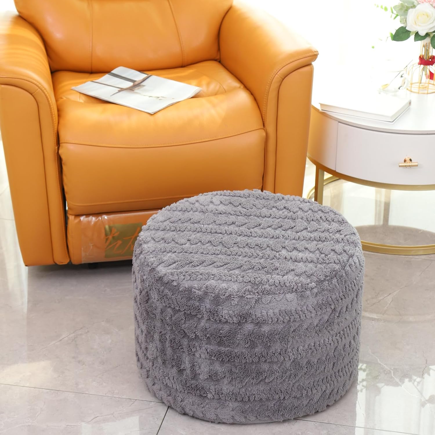Asuprui Round Footstool Ottoman 20x14 Inches Multi-Functional Modern Foot Stool Poufs Footrest Extra Seating Gray