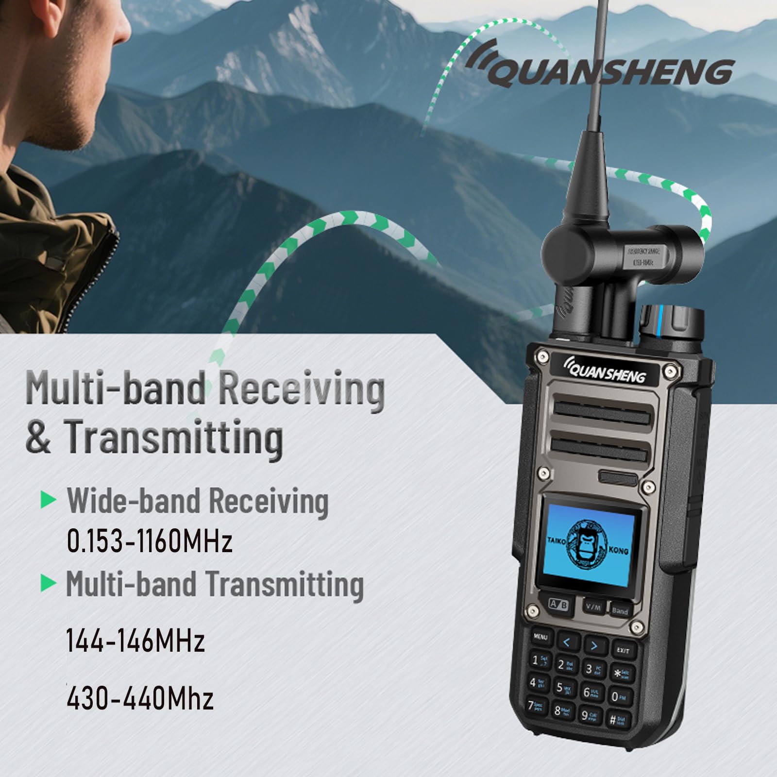 HYS Quansheng TK-11(8) Talkie-walkie VHF/UHF 10 W, port de charge de type C et batterie 3000 mAh, numéro de canal 999, analyseur de spectre, radio bidirectionnelle professionnelle