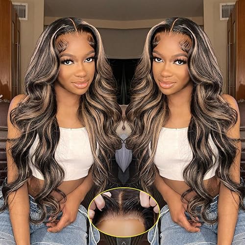 Highlight Glueless Wigs Human Hair Pre Plucked Pre Cut Wear and Go 5x5 HD Lace Closure Wigs Honey Blonde Body Wave Lace Front Wigs Human Hair for Women 180% Density 24Inch