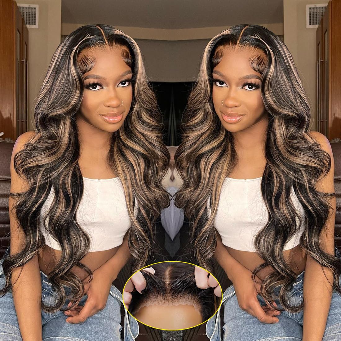 Highlight Glueless Wigs Human Hair Pre Plucked Pre Cut 5x5 HD Lace Closure Wigs Honey Blonde Body Wave Lace Front Wigs Human Hair Wear and Go for Women 180% Density 24Inch