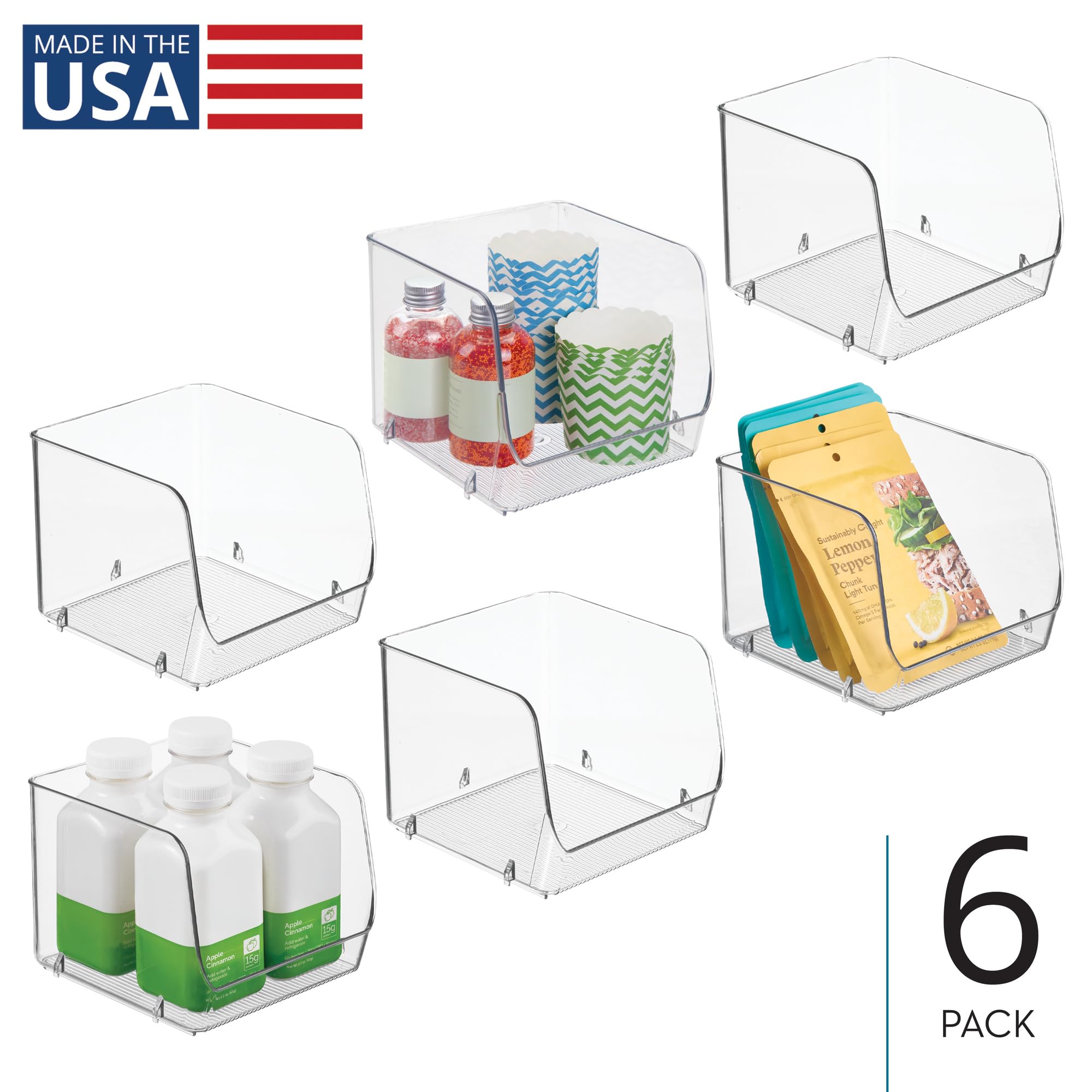 iDesign Set di 6 contenitori impilabili con apertura frontale, trasparenti | Organizzazione di cucina e dispensa