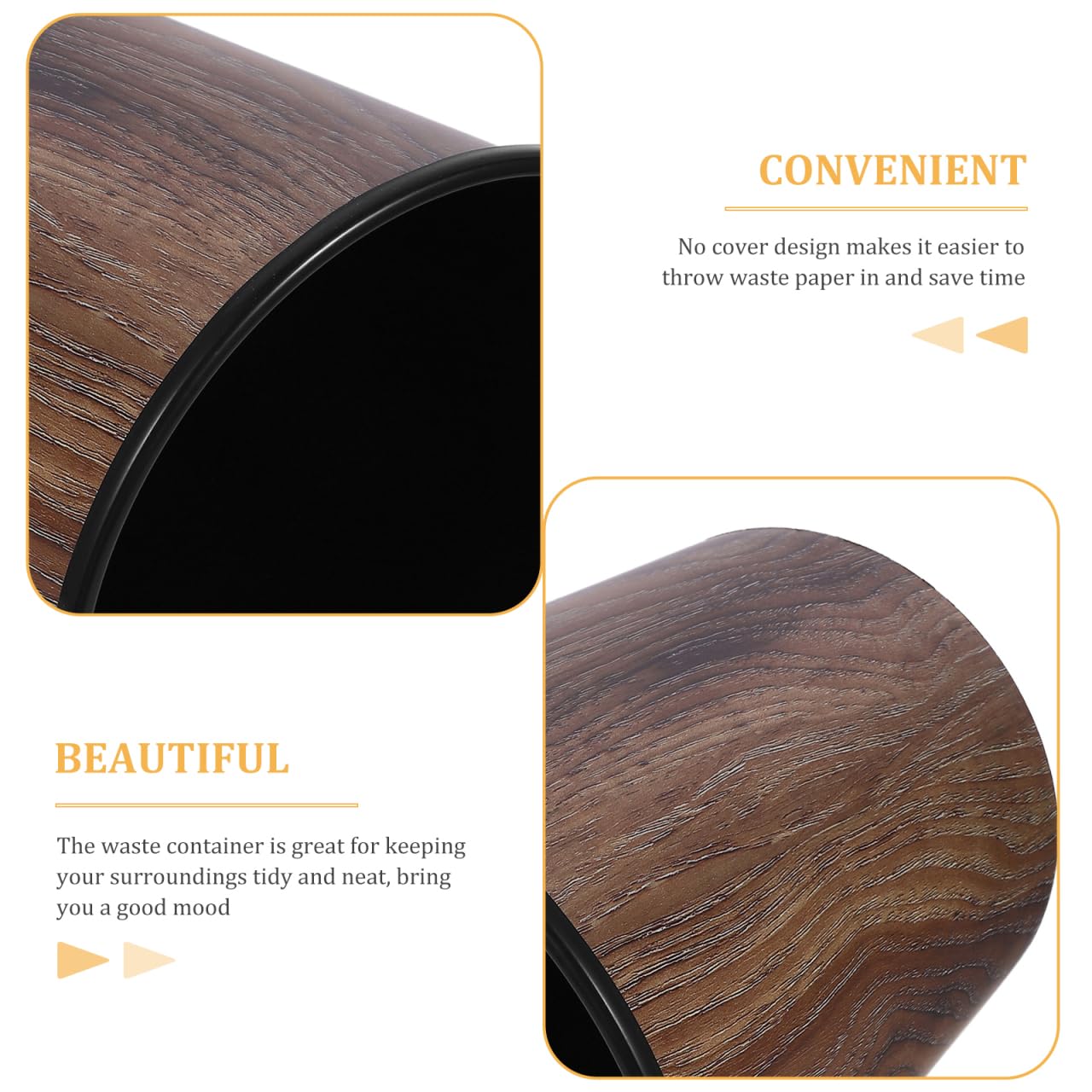 EXCEART Wood Grain Trash can 8.9 Inch Plastic Wastebasket Small Round Garbage Bin for Home Kitchen Bathroom Office Storage